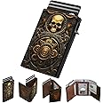 typecase Mens Wallet Card Holder: Pop Up Aluminum Case, Carbon Fiber Leather, Smart, RFID Blocking, Slim, Minimalist, Front Pocket - 9-14 Card Capacity | ID Window | Cash Slot (Skull)
