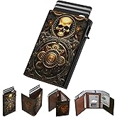 typecase Mens Wallet Card Holder: Pop Up Aluminum Case, Carbon Fiber Leather, Smart, RFID Blocking, Slim, Minimalist, Front Pocket - 9-14 Card Capacity | ID Window | Cash Slot (Skull)