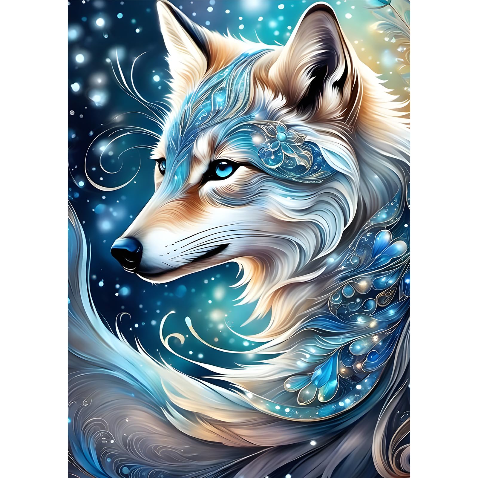 EOBROMD Wolf Diamond Painting, 5D Diamond Painting Kits for Adults Kids, Full Round Drill Diamond Art Kits, Animal Diamond Painting Artistic Crystal Rhinestone Craft for Home Decor Gifts 30x40cm