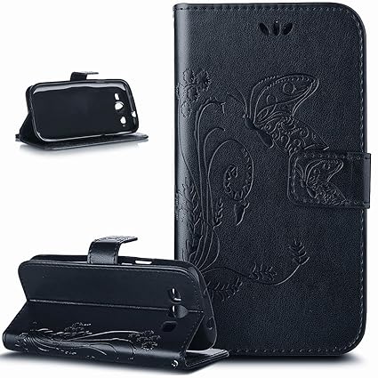Kompatibel mit Galaxy S3 Mini Hülle,S3 Mini Hülle,Prägung Schmetterling Blumen PU Lederhülle Flip Hülle Cover Schale Ständer 