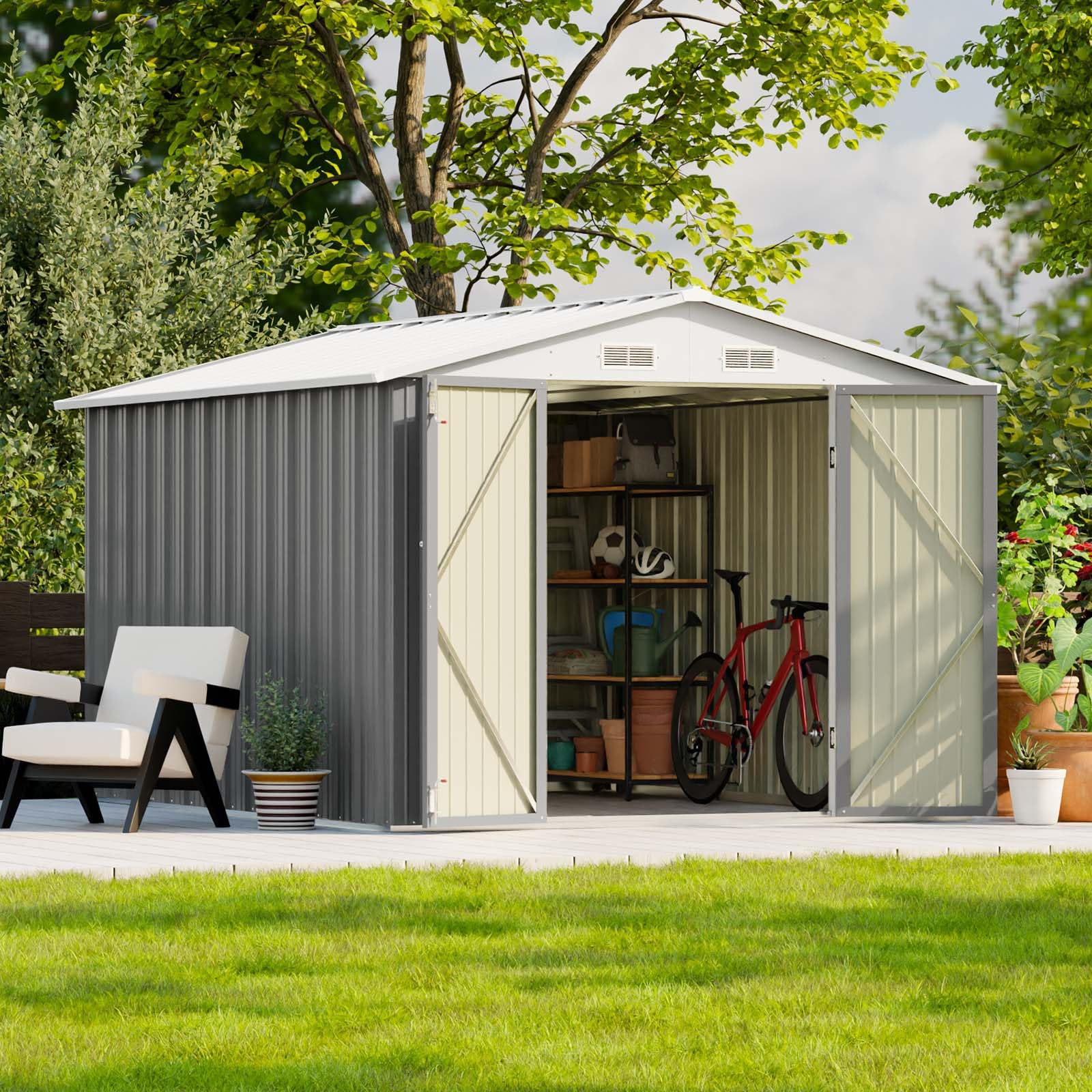 View 1 of ***********INCOMPLETE ITEM, THIS IS ONLY BOX 'A' FOR THIS ITEM************
Patiowell 8x10 FT Outdoor Storage Shed, Large Garden Tool Metal Shed with Sloping Roof and Double Lockable Door, Outdoor Sheds for Backyard Garden Patio Lawn,Grey