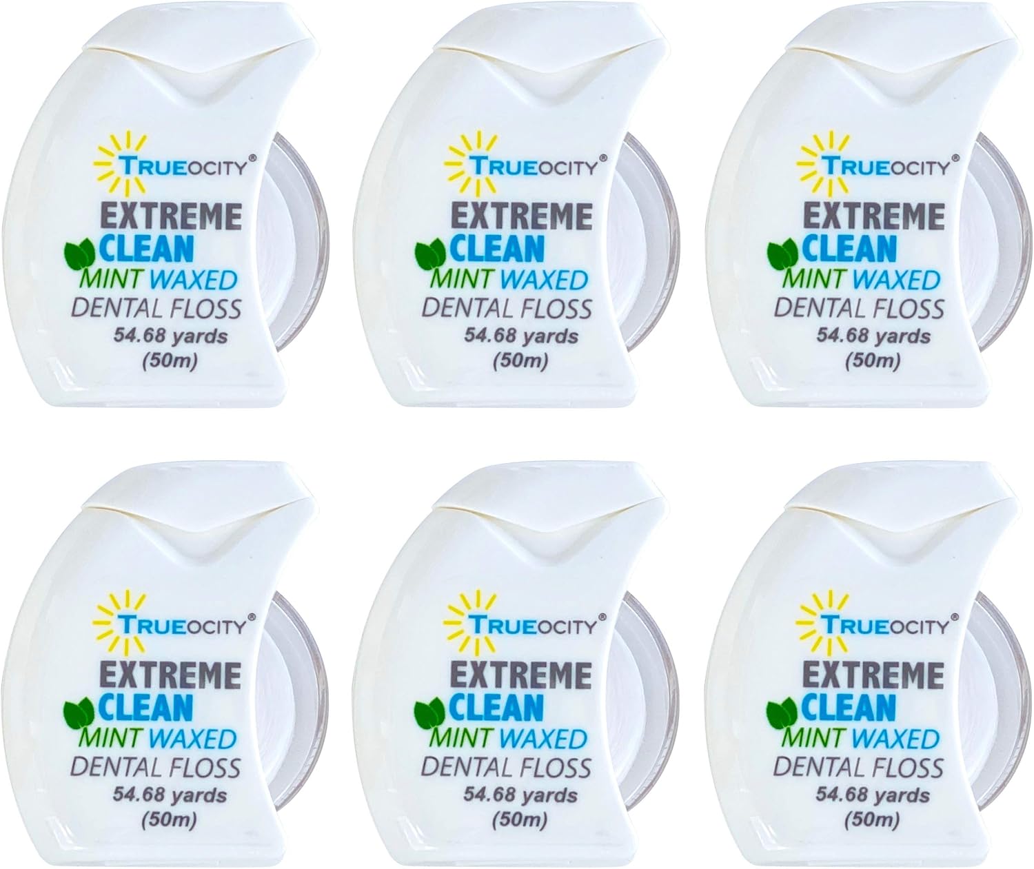 Trueocity Dental Floss 6 Pack, Mint Natural Waxed for Comfort Flossing, Extreme Clean for Adults, Teens, Kids, Ez Stand Upright Holder with Clear Side, Perfect Size for Travel: Health & Personal Care