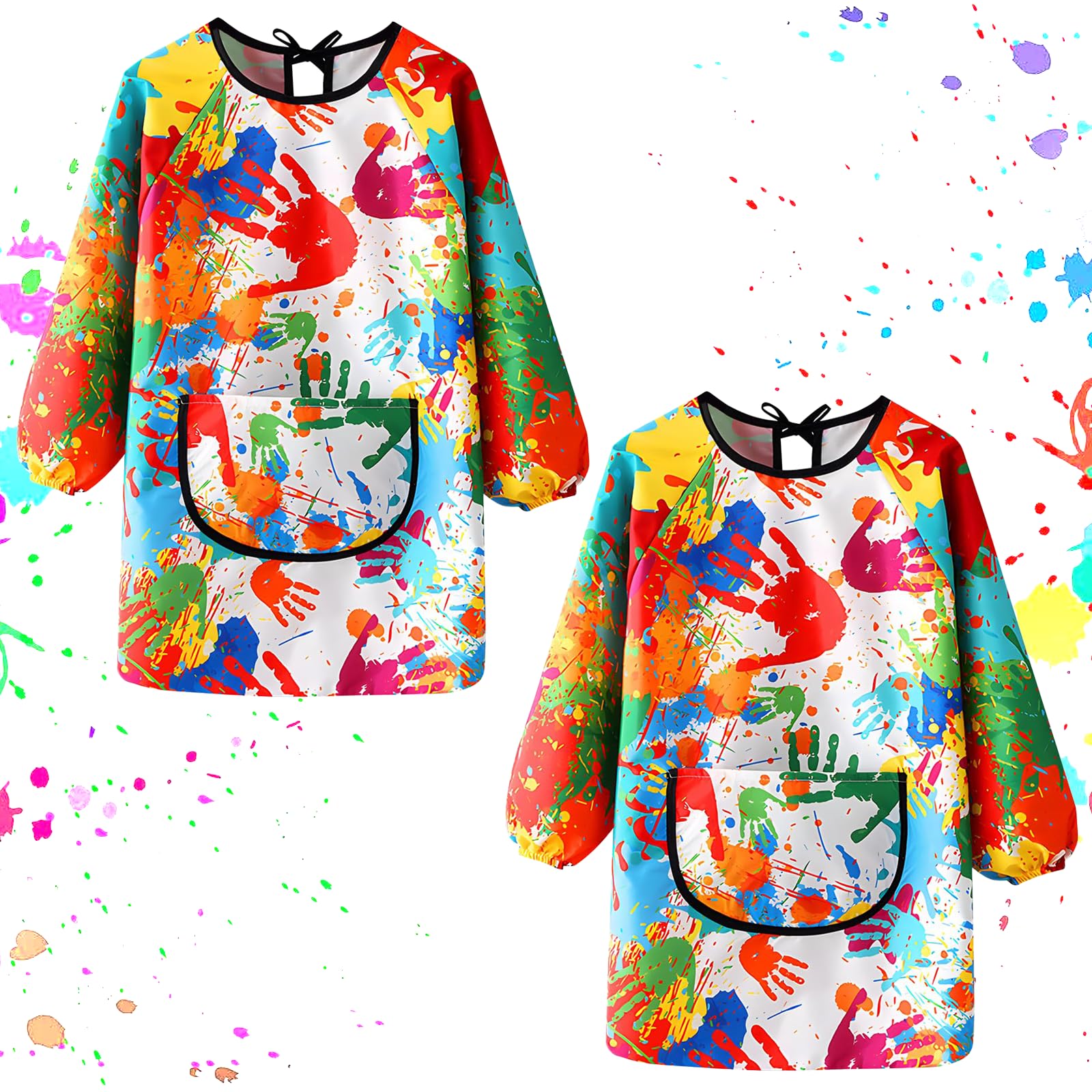 KASURE Kids Art Aprons for Painting, 2Pcs Waterproof Childrens Apron With Large Pockets, Long Sleeve Style Kids Painting Apron for Height 120-140 CM, Suitable for Cooking, Painting, Craft, School