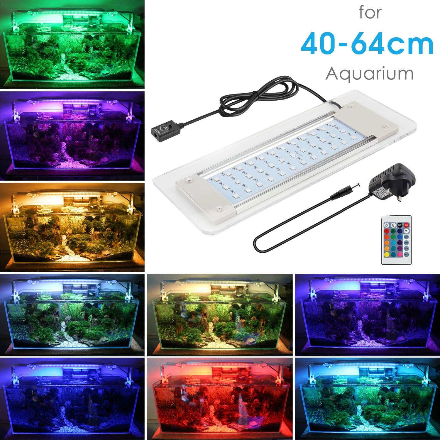 MAINLICHT Aquarium Light RGB LED Lighting For Fish Tank Brightness Adjustable Aluminum Over Head 48 LED Aquarium Water Clip Lamp with Remote Control