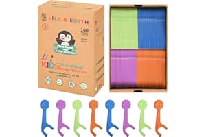 LILY & EDITH Biodegradable Kids Flossers 160ct, Straw Wheat Dental Floss Picks for children, Fluoride & Chemical Free, Fun Pe