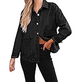 luvamia Denim Jackets for Women Trendy Oversized Long Sleeve Button Down Jean Jacket Casual Shacket with Patch Pockets