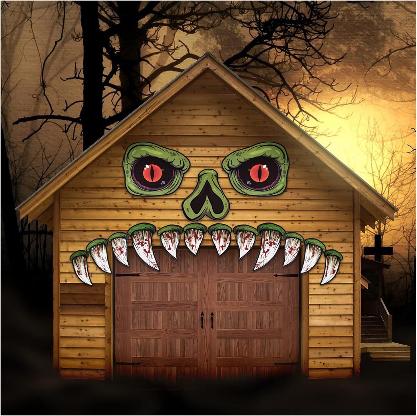 Garage Door Decorations - CCINEE Halloween Monster Face Outdoor Decoration,Large Eyes Fangs Nostril Garage Door Archway Entryway Trunk Decorations for Halloween Outdoor Decoration Props Supplies