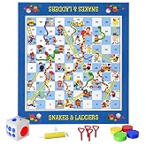 5.8 ft Giant Snakes and Ladders Floor Games with Pieces &amp; Inflatable Dice | Indoor Outdoor Play Mat for Kids Ages 3+, Yard &amp; Lawn Toys, 2-4 Players Family Game Night &amp; Birthday Party Activity