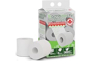 Bamboochi Bamboo Toilet Paper, Septic Safe Toilet Paper 2 Ply 12 Rolls 300 Sheets Per Roll, Soft Unscented Bath Tissue, RV Sa