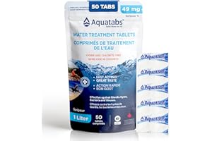 Aquatabs 49mg Water Treatment Tablets for 1L, 50-Pack, Retail Packaging - Camping, Hiking & Travel - Iodine & Chlorite-Free, 