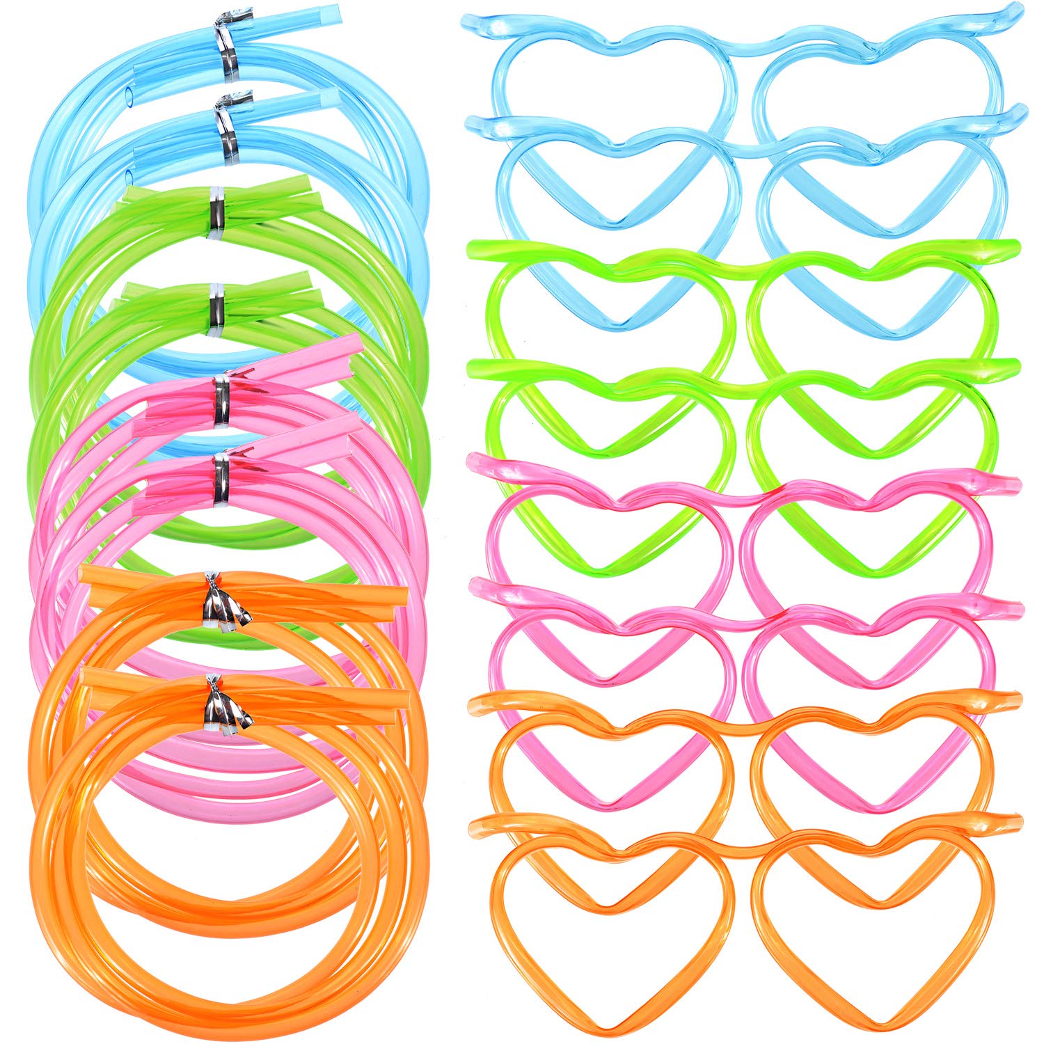 Photo 1 of 8 Pcs Eyeglasses Plastic Silly Drinking Straw Eyeglasses DIY in Cute Heart Fun Loop Straws Glasses for Adults Kids Christmas Birthday Annual Meeting Parties (4 Colors)