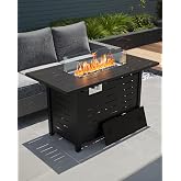 GarveeLife 44 in Propane Fire Pit Table, 48000 BTU Gas Fire Pit Table with Ignition System, Outdoor Fire Table with Glass Rocks for Patio Garden Backyard, Rain Cover and Wind Guard Glass Included