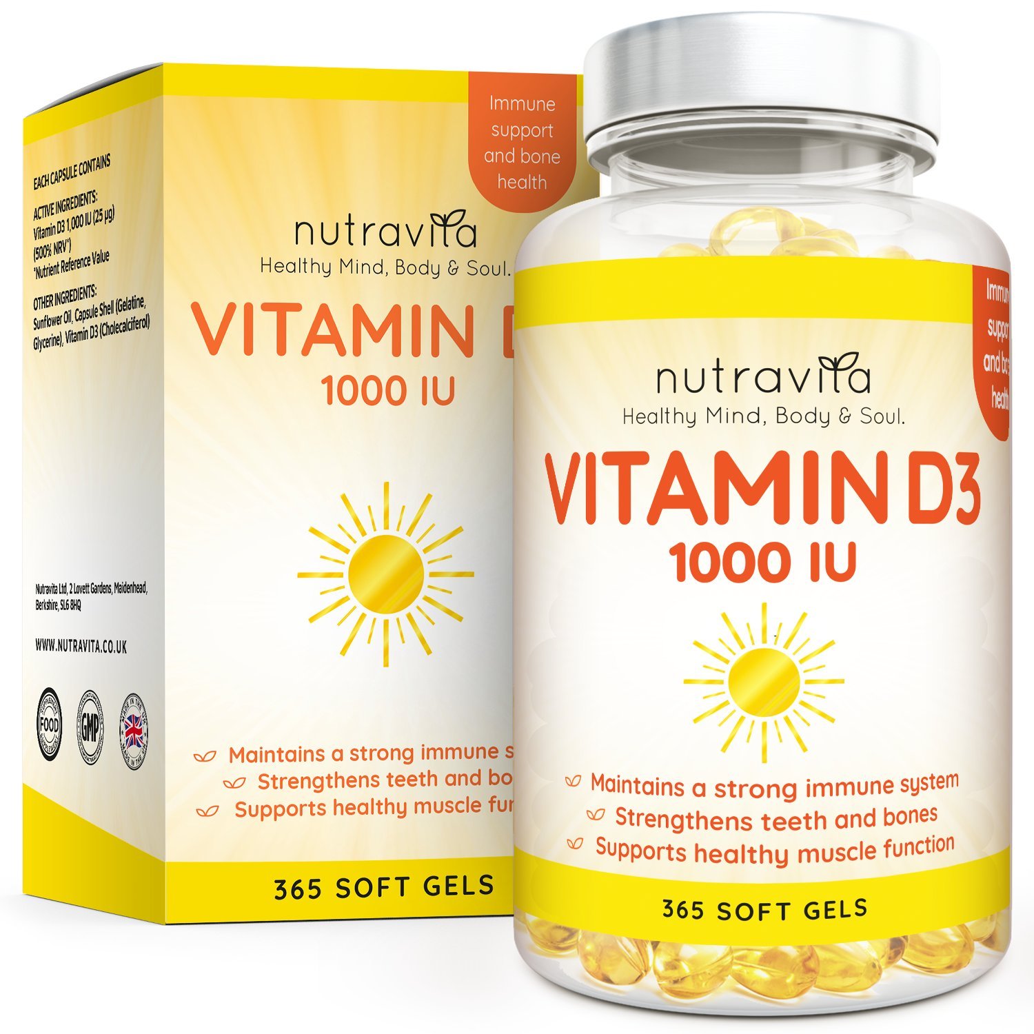 Vitamin D 1,000 IU 365 Softgels 1 Year Supply for Maintenance of