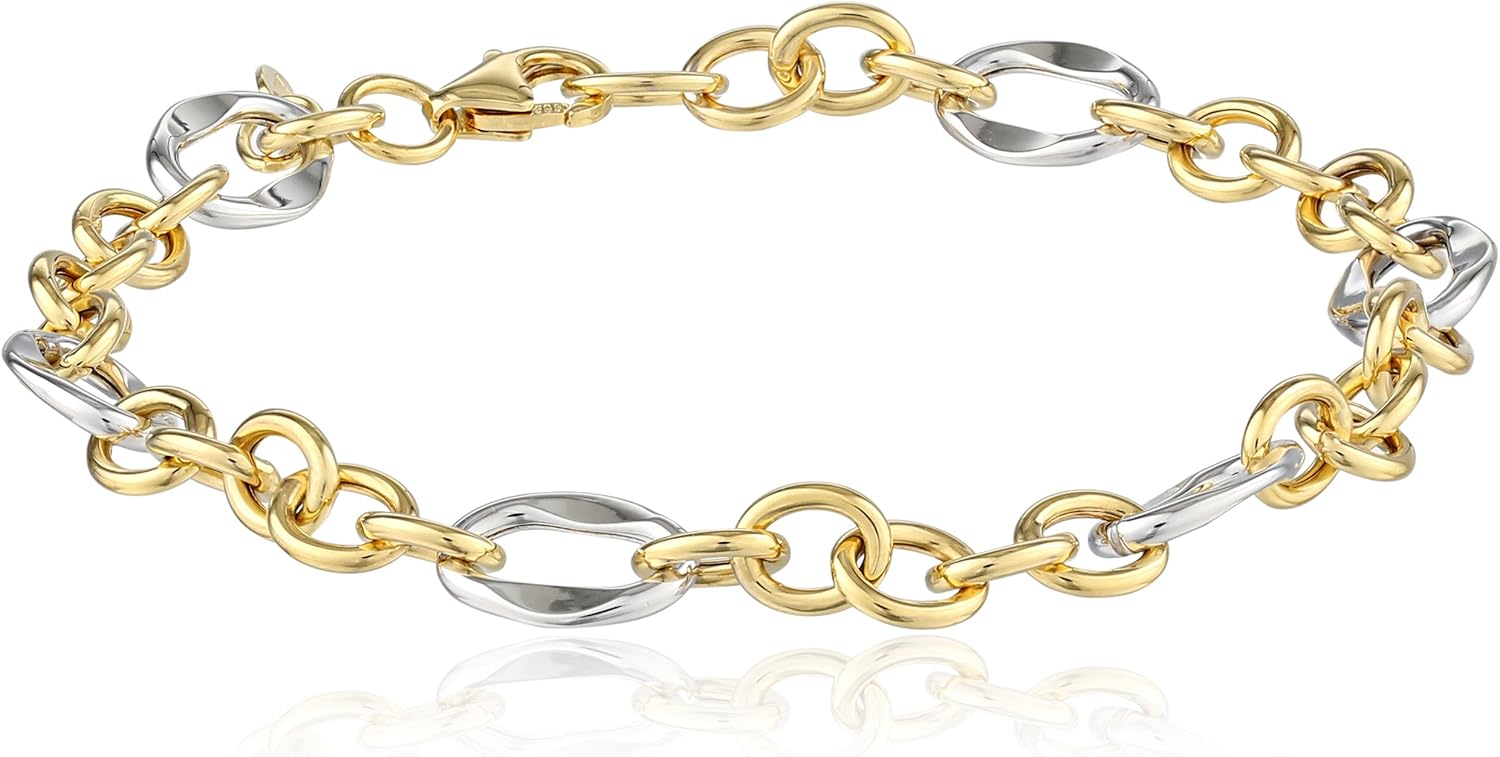 Amazon.com: 14k Gold Italian Two-Tone High Polished Link Bracelet, 7.25