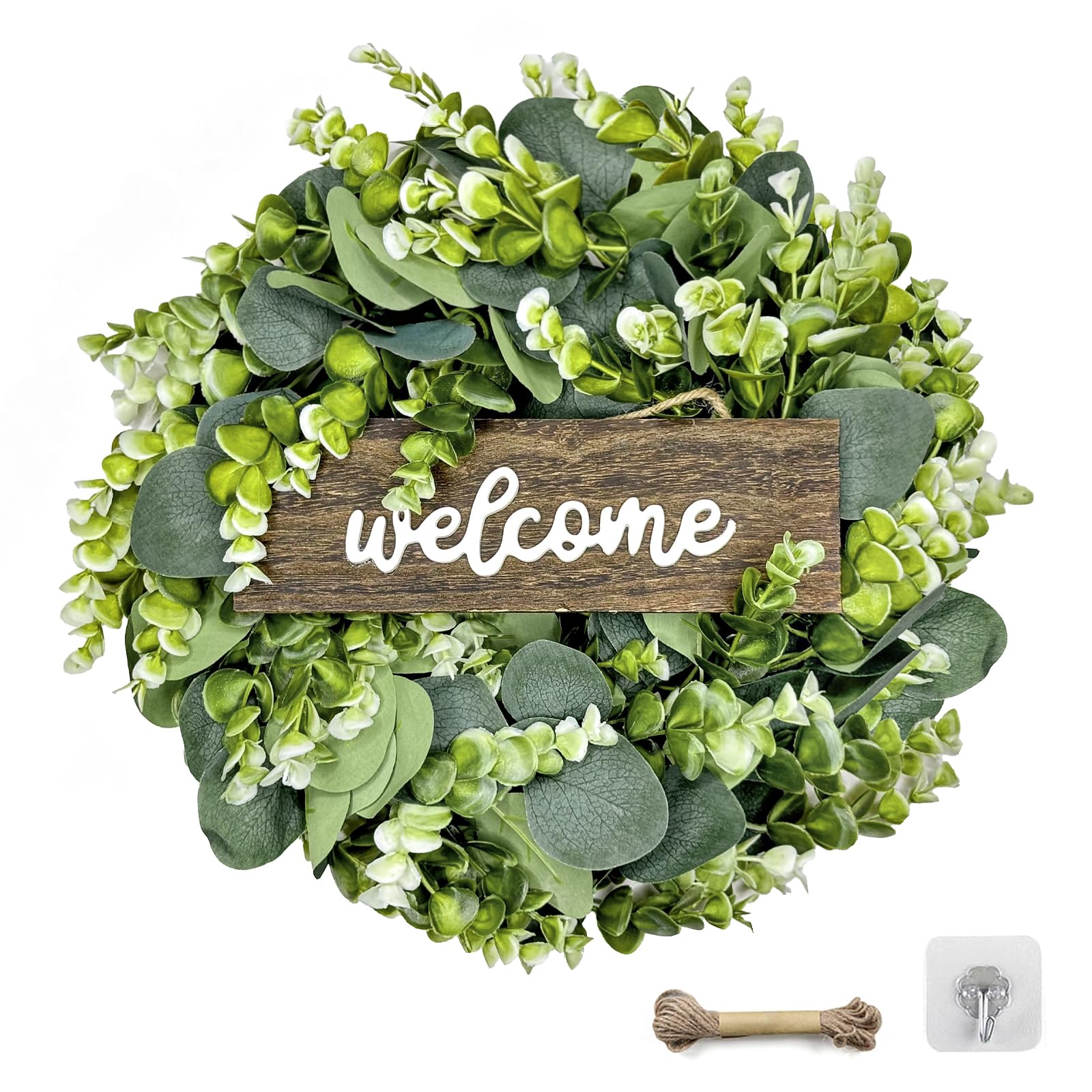 Colourful House Door Wreath, Welcome Sign Front Door Summer Wreath All Year Round Artificial Wreath Decoration Spring Door Sign for Front Door Home Door Window Wall (Green)