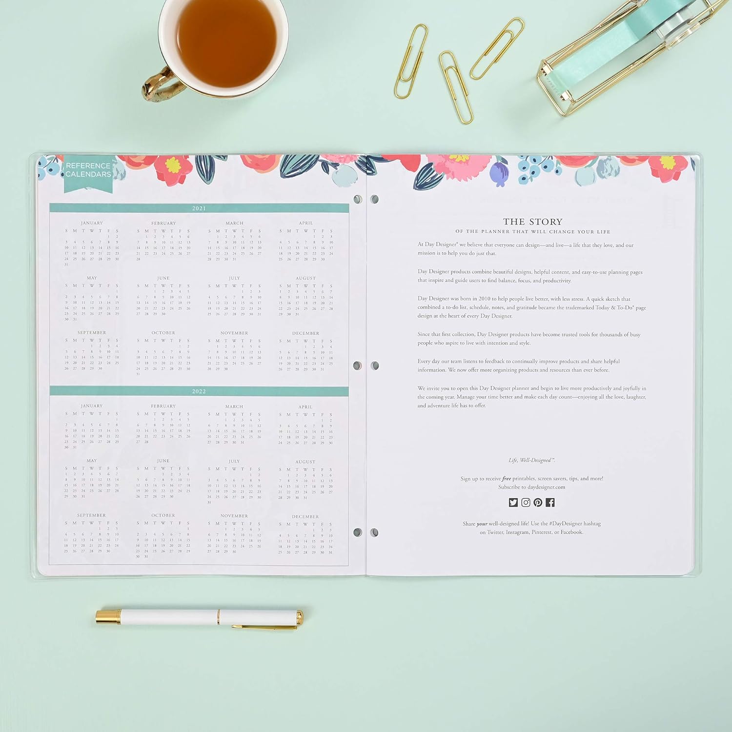 Day Designer for Blue Sky 2021-2022 Academic Year Monthly Planner, 8.5" x 11", Flexible Cover, Stapled Binding, Floral Sketch (132267) : Office Products