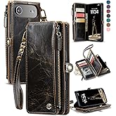 Defencase Compatible with iPhone Air Case Wallet with RFID Blocking Card Holder for Women Men, Fashion PU Leather Magnetic Snap Flip Zipper Strap Wallet Phone Case for iPhone 17 Air 6.5", Coffee