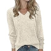 Buauty Womens Tunics Sweaters Tops V Neck Long Sleeve Fall Winter Spring Shirts, Lightweight Sweaters Dressy Casual Trendy