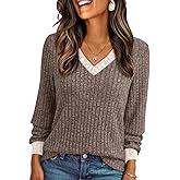 AUTOMET Womens V Neck Long Sleeve Shirt Fall Fashion Tops Tunic Dressy Casual Sweater Clothes Cute Trendy Work Outfits 2026