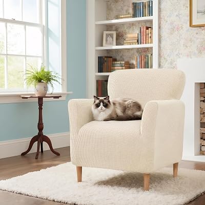 LiveGo Stretch Banquet Armchair Slipcover Beige Knit Chair Cover Non-Slip