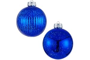 JORYSICS Large Christmas Ball Ornaments 6-inch, Blue Oversized Shatterproof Plastic Decorative Hanging Mercury Ornaments Ball for Xmas Holiday Party Decorations Set of 2 (6.0" (2pcs), Blue)