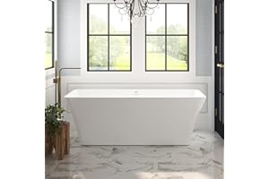 FerdY Sentosa 67" Acrylic Freestanding Bathtub, Contemporary Design Soaking Tub with Brushed Nickel Drain and Minimalist Linear Design Overflow, Easy to Install, 02560