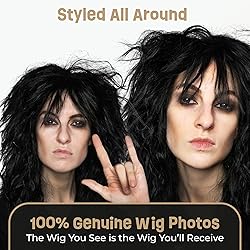 ALLAURA 80s Wig Rocker Wig Black Wig Men Mullet