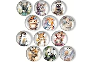 12 PCS Watercolor Animals Glass Refrigerator Magnet Cartoon Animals Magnets for Fridge Whiteboard Dishwasher Locker