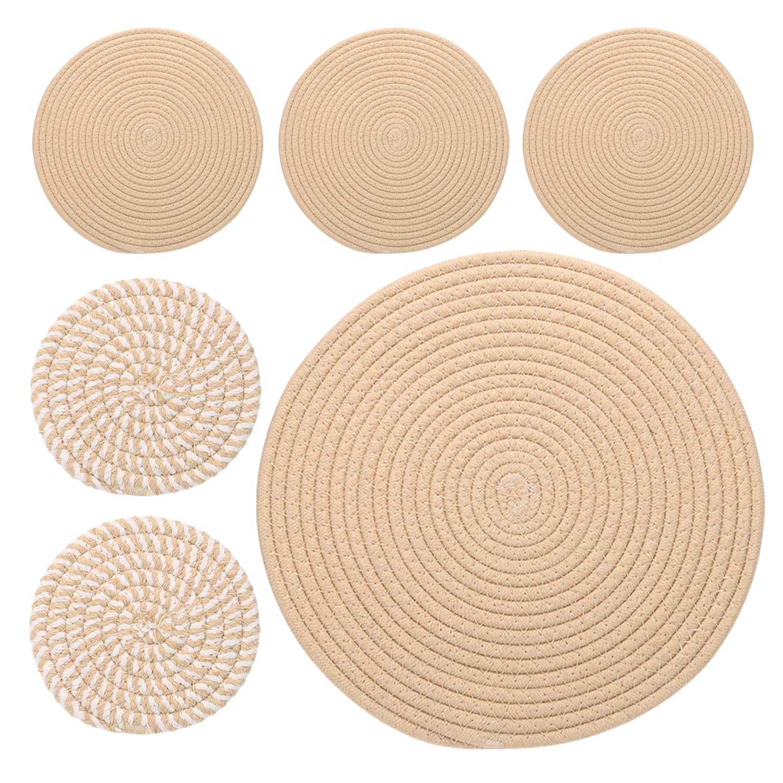 PATIKIL Plant Coasters 7 Inch 12 Inch, 6 Pcs Woven Plant Mat Round Pads Set for House Indoor Outdoor Gardening Pot Kitchen Table, Grass Yellow, Yellow Stripes