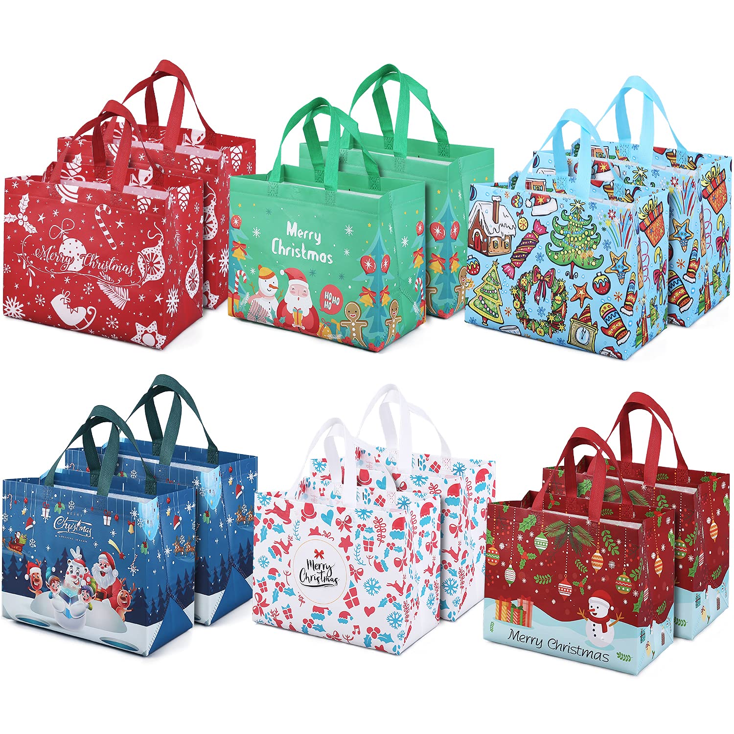 Aviski 12PCS Multifunctional Non-Woven Christmas Bags for Gifts Wrapping Shopping, Tote Bags with Handles, Xmas Party Supplies, 32.5×25×17cm — image 1