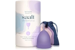 Saalt Soft Menstrual Cup – Reusable Period Cup – Made for Comfortable, Leak-Free Protection Up to 12 Hours – BPA & Latex Free – Includes Cup & Carry Bag (Regular, Mountain Iris)