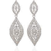 VANGETIMI Fashion Rhinestone Crystal Wedding Earrings for Women Bridal Bridesmaid Long Leaf Chandelier Teardrop Dangle Earrings Jewelry