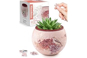 PieceRelax 3D Puzzle Planter - Singing Birds and Flowers - Danish Folklore Style, Home Decor Flower Pots for Indoor Cactus, Succulents Pots [K1100]