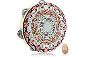 MUITOFELIZ Tambourine for Kids Adults 8 inch Tamborine Percussion Musical Instrument Hand Held Drum for Kids Adults Metal Jingles Percussion Gift Apply to Family KTV Party School，Giving Maraca *1 Color：n3