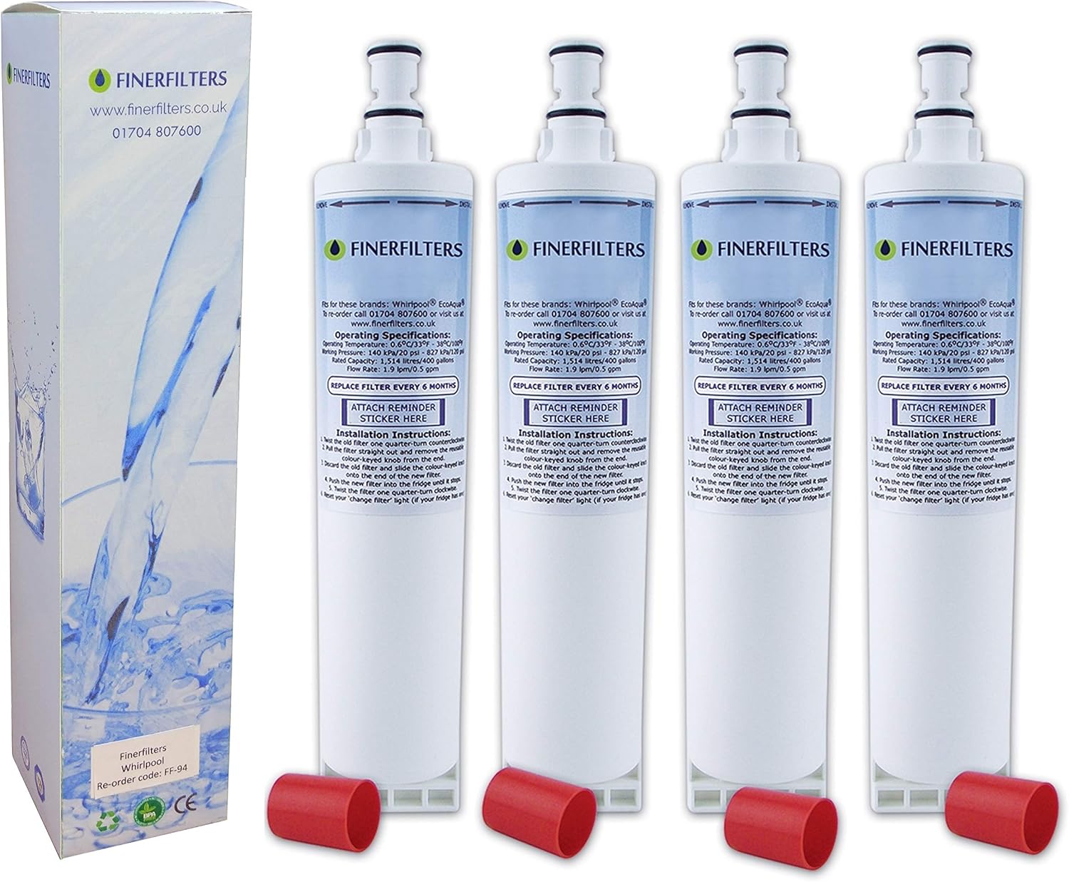 4 x Finerfilters Compatible Fridge Water Filter Cartridges For