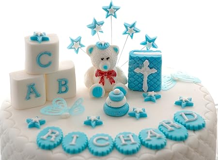 Personalised Edible Teddy Bear Boy Christening Set Handmade