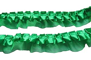 YYCRAFT Pack of 5y Two Tone Satin Organza Lace Edge Trim 1.5" Wedding Ribbon Sewing (Emerald Green)