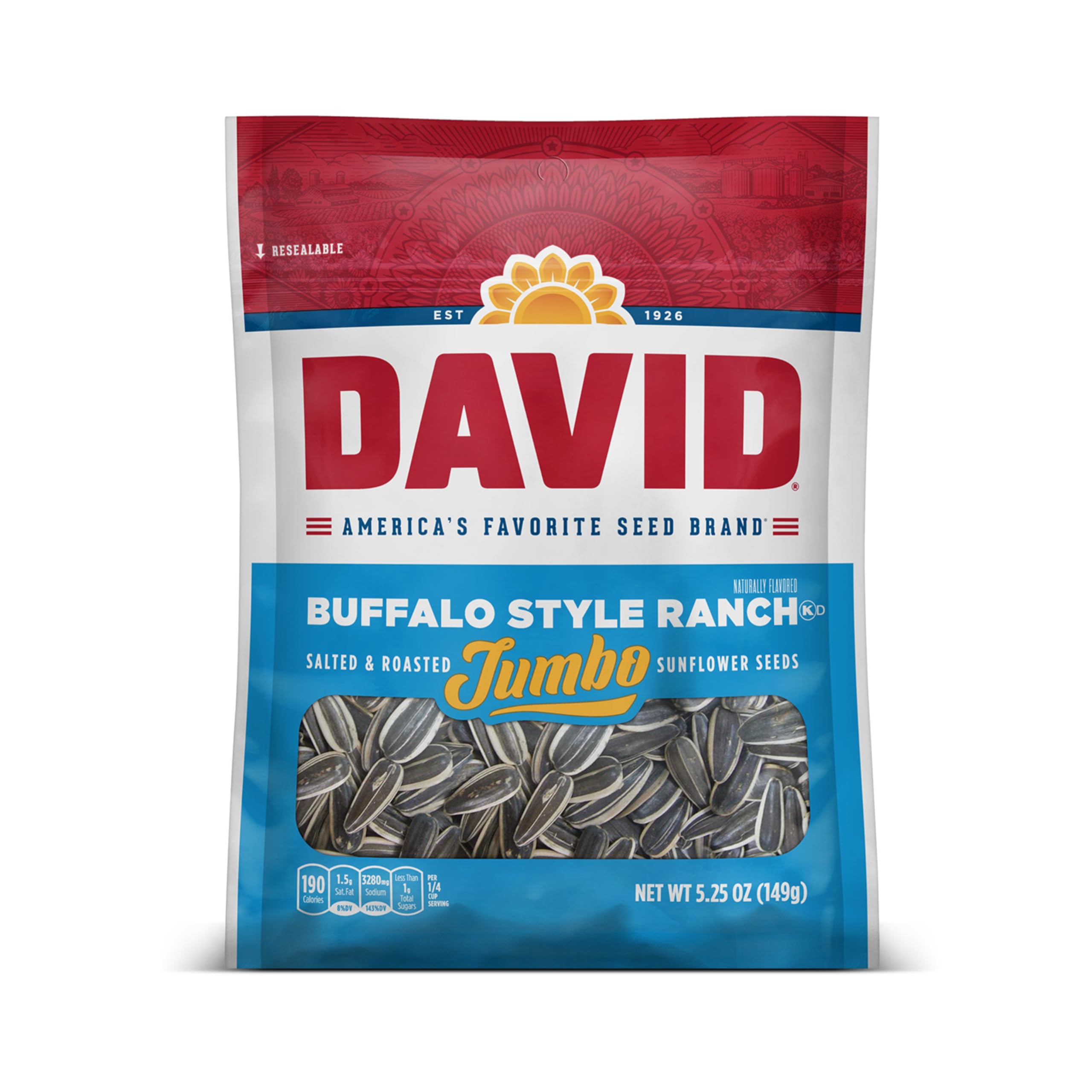 Photo 1 of Exp date 10/2025.  DAVID Seeds Roasted and Salted Spicy Queso Jumbo Sunflower Seeds, Keto Friendly, 5.25 Ounce (Pack of 12)