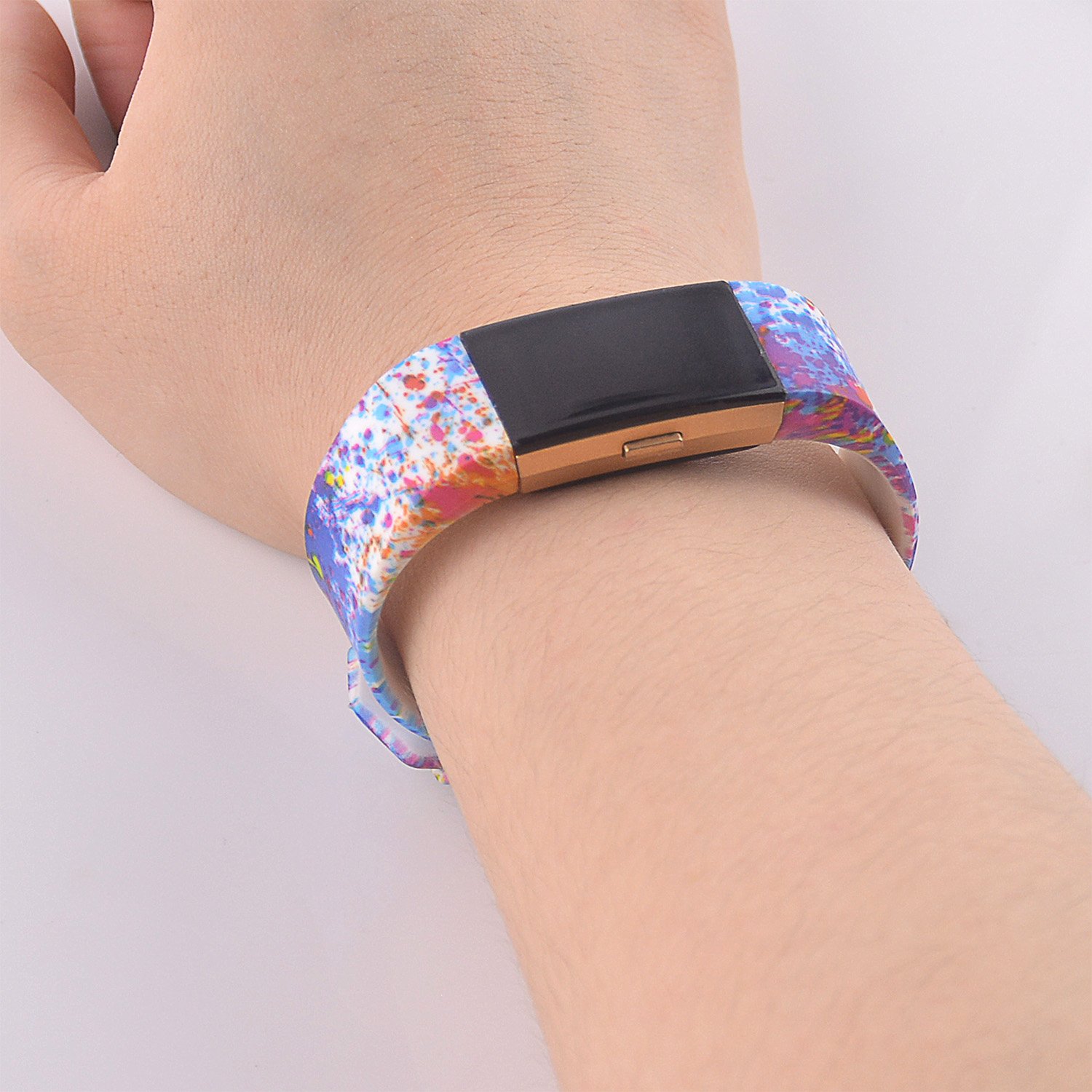 Fitbit Charge 2 Band,Soft Silicone Adjustable Replacement Sport Strap Printed Design Bands with Classic Buckle Fitness Accessory Wristband for Fitbit Charge2 (Pattern-14, Large (Wrist 6.5\