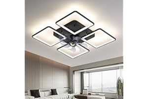 OSGNER 28" Low Profile Ceiling Fan with Lights,110v Flush Mount Celing Fan with LED Light, Modern Square Shapes Ceiling Light Fan with Remote Control, 3 Color 6 Speeds Fan Ceiling Lamp