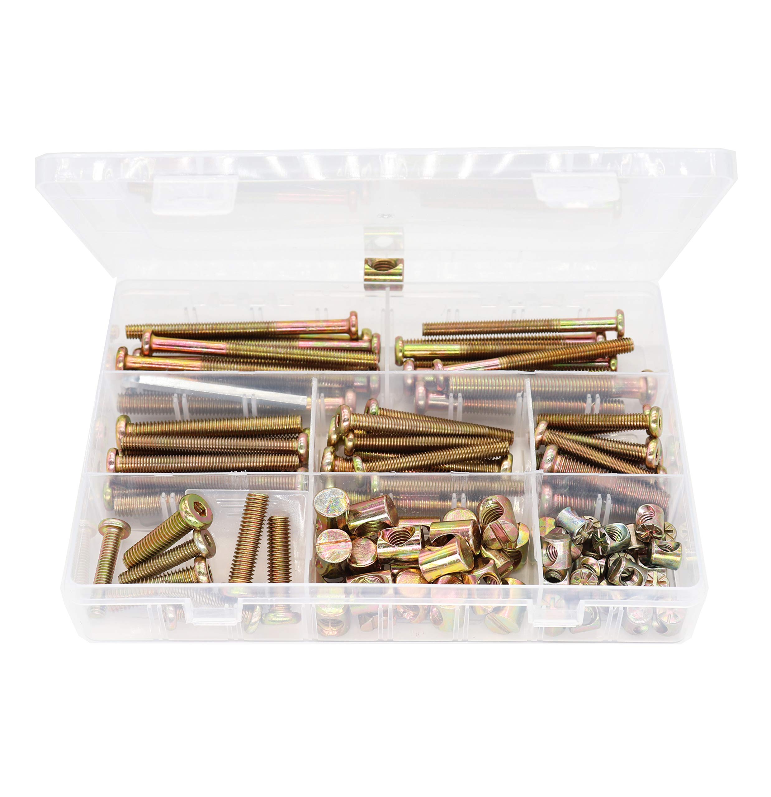 binifiMux Crib Hardware Screws, 100pcs M6 / M8 x 30mm/ 40mm/ 50mm/ 60mm/ 70mm/ 80mm Hex Drive Socket Cap Bolts Barrel Nuts Assortment Kit for Cot Crib Bed Chairs, Zinc Plated