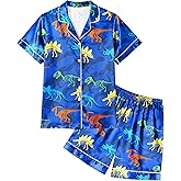 Boys Pajamas Toddler Little Boys Silky Satin Pajamas Button Down Short Sleeve & Shorts Pjs Set Kids Sleepwear 3-10 Years