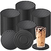 Eccliy 48 Pack Silicone Coasters for Drinks Nonslip Silicone Drink Coasters Cold Hot Heat Resistant for Table Tabletop Coffee Bar (Black)