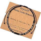 Inspirational 𝐌𝐨𝐫𝐬𝐞 𝐂𝐨𝐝𝐞 𝐁𝐫𝐚𝐜𝐞𝐥𝐞𝐭𝐬 𝐟𝐨𝐫 𝐖𝐨𝐦𝐞𝐧 𝐌𝐞𝐧 Mothers Day Birthday 𝐆𝐢𝐟𝐭𝐬 Mom Mother Father Daughter Aunt Grandmother Jewelry Cord Wrap Bracelet with Black Hematite Beads