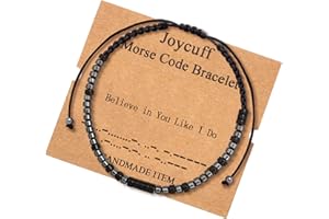 JOYCUFF Morse Code Bracelet for Women Men Couple Lover Friend Son Daughter Sister Aunt Wife Girlfriend Cousin Adjustable Strand Engraved Matching Bracelet Set 2 PCS Secret Message Hematite Beads Unique Funny Gift Mothers Day Valentine Day Christmas Birthday Graduation Jewelry
