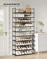 SONGMICS 10-Tier Shoe Rack 28x83x173 cm Metal Frame Non-Woven Shelves Black view 2