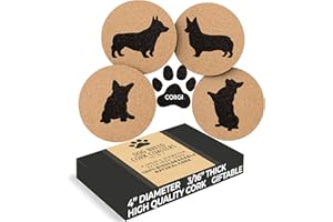 GREENLINE GOODS Corgi Lovers Cork Drink Coasters - Set of 4 Dog Coasters with Protective Bottom | Corgi Decor Coasters for Drinks| Great Gift Idea for Corgi Moms & Dads