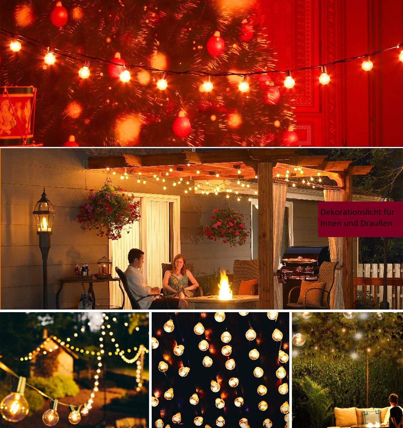 Lichterketten Lichterkette Außen Qomolo Lichterkette Glühbirnen G40