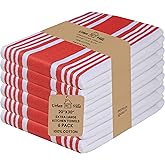 Urban Villa Kitchen Towels 100% Cotton Dish Towels for Kitchen (Set of 6) 20”x30” Dish Cloths Highly Absorbent Kitchen Linen Set with Hanging Loop Perfect for Drying Dishes Cleaning Towels-Red White