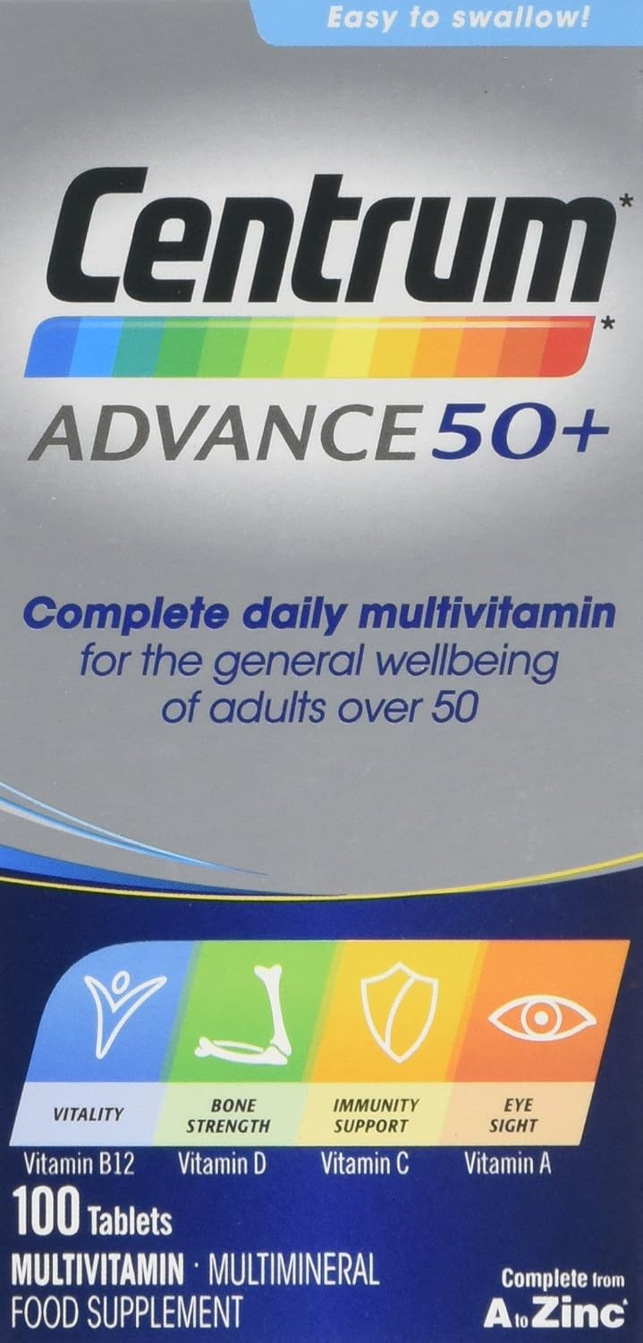 Centrum Advance 50+ Tablets Multivitamin & Mineral Supplements, with 24 essential nutrients, including vitamin D, C, Zinc, 100 ct